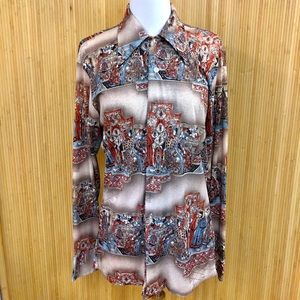 VINTAGE 1970’s Funky Novelty Print Blouse